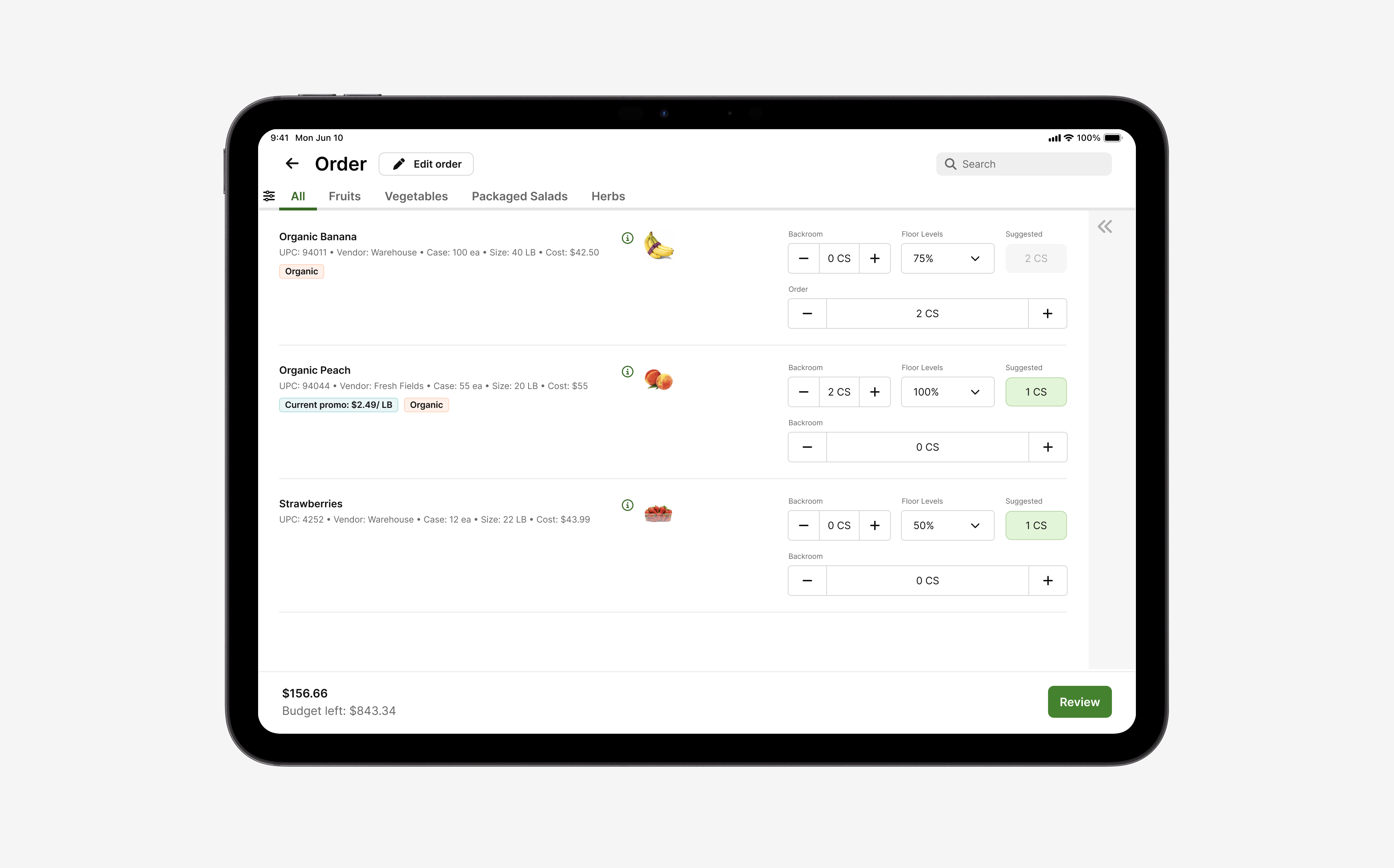 Ordering app on iPad