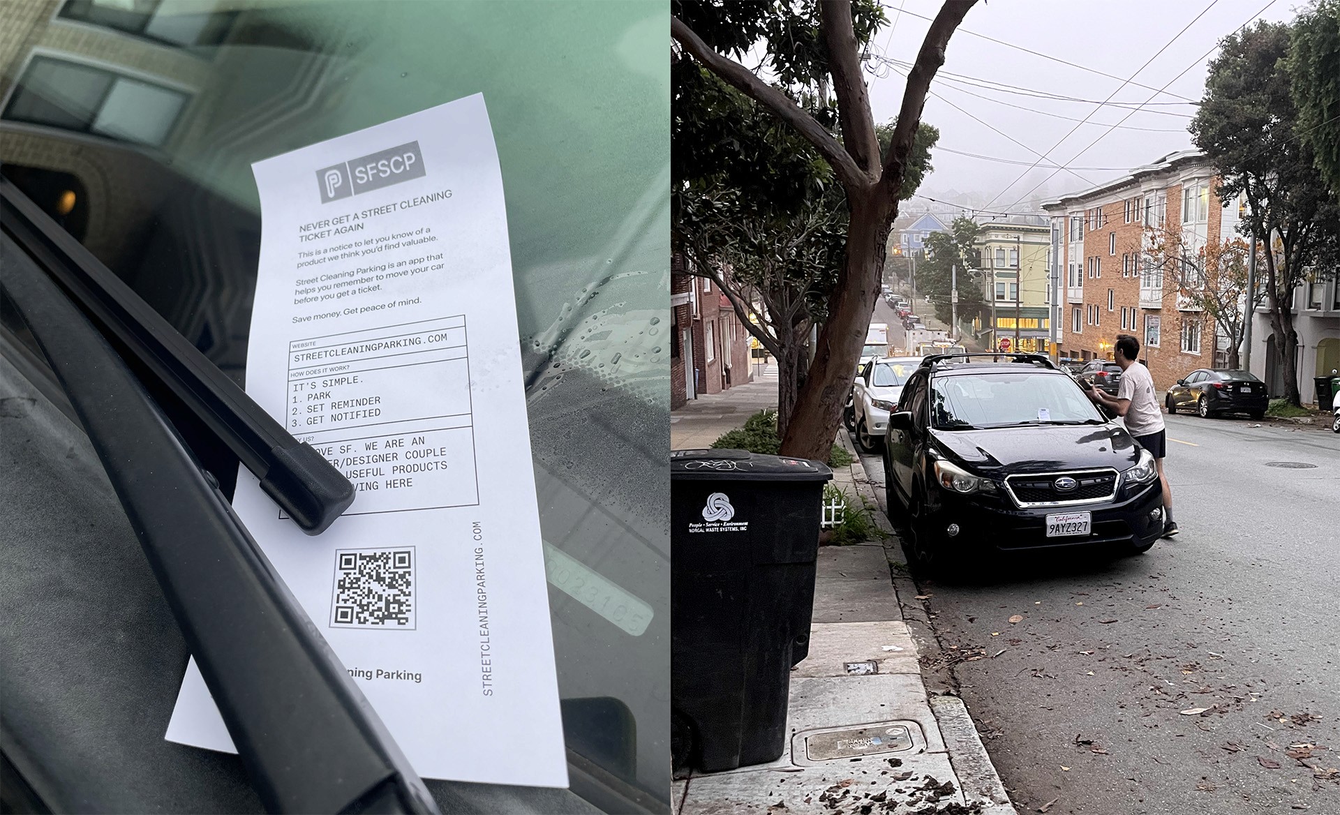 Paper ticket advertisement on a car