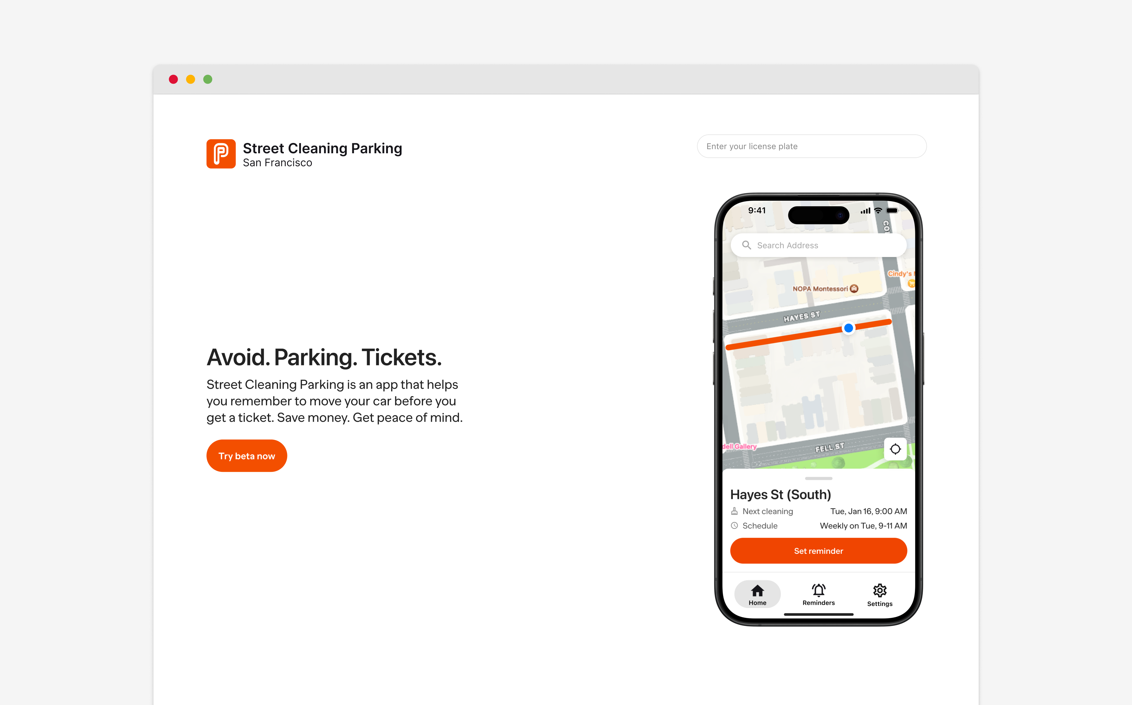 Street Cleaning Parking landing page