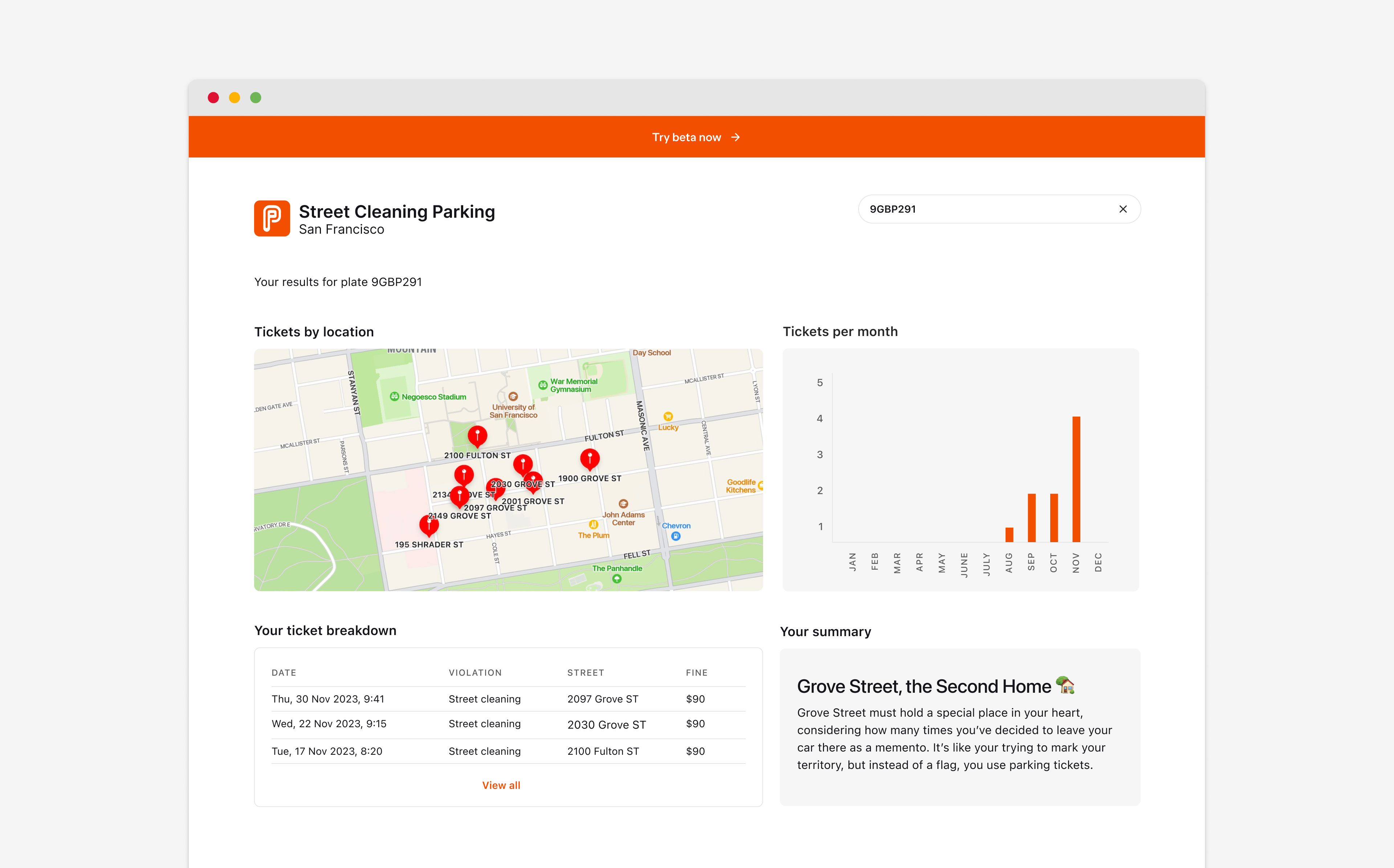 Parking ticket stats web page